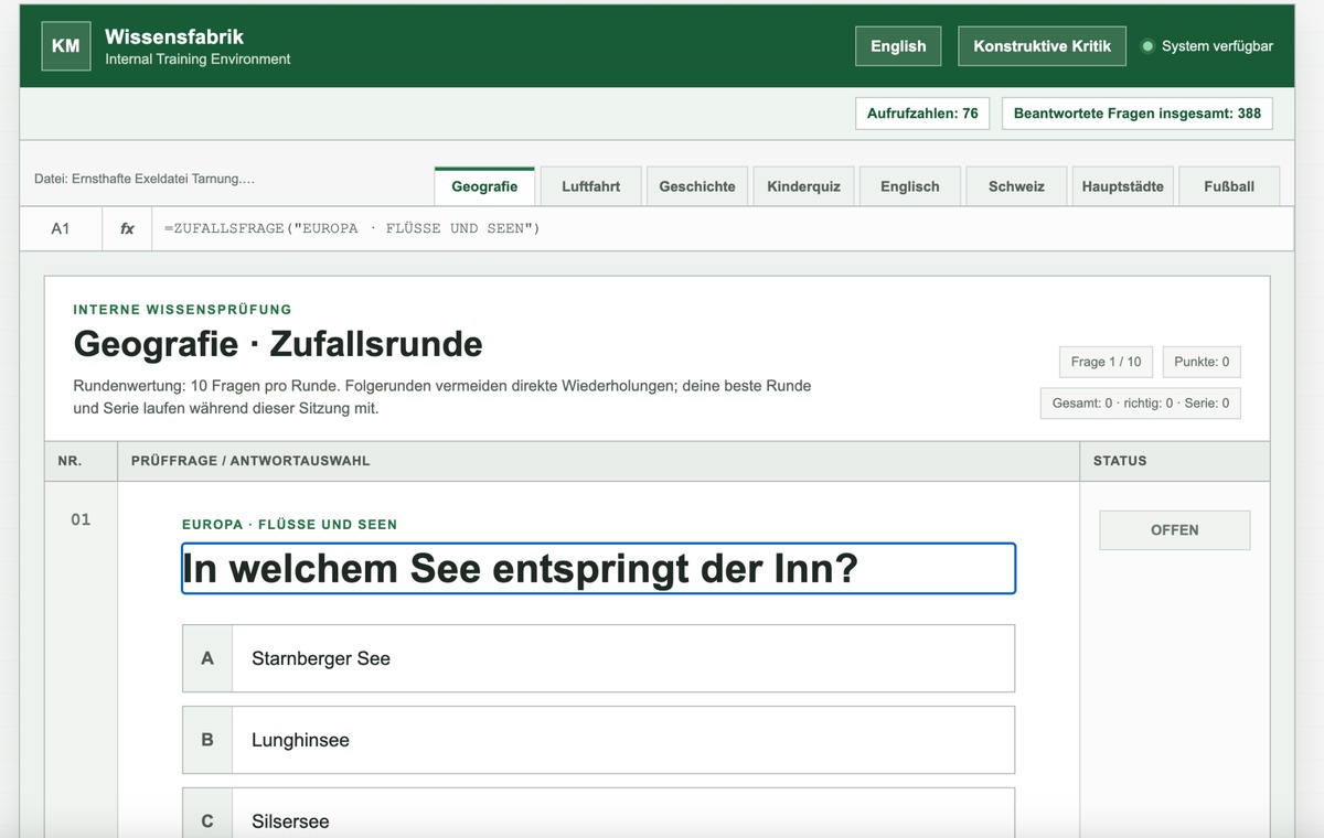 Preview of the Knowledge Factory quiz